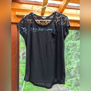 Black tee with lace detail
